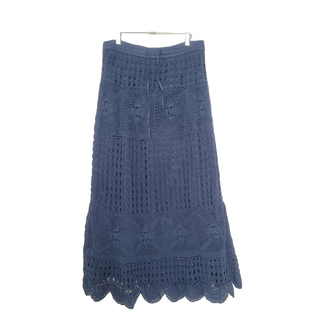NorthStyle Crochet Lined Maxi Skirt Size M Blue Boho Fairy Forest Goblin